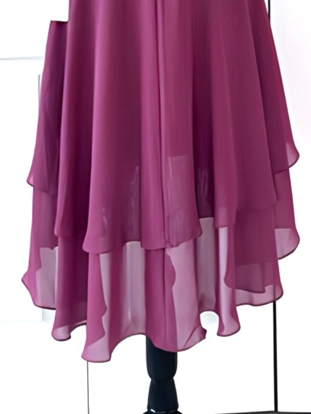 Billowy High-Low layered dress w/flutter sleeves partially lined burgundy color
